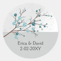 Blue Winter Berries,  Winter Wedding Stationery Classic Round Sticker