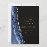 Modern Classic Blue Gold Agate Wedding Invitation