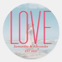 Simple Wedding Personalized Couple Photo Modern Classic Round Sticker