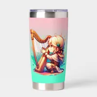 Cute Chibi Girl Playing Harp Personalized Insulated Tumbler