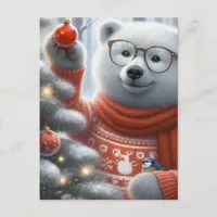 Christmas Polar Bear and little bird Postcard