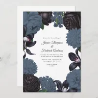 Black & Slate Photo/QR Code Floral Wedding Invitation