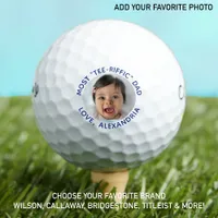 Custom Best Dad Ever White Blue Photo Golf Balls