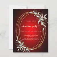Red gold greenery Christmas Party invitation