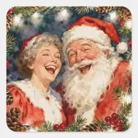 A Cute Mr and Mrs Claus | Vintage Christmas Square Sticker
