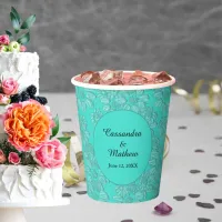 Romantic Daisies Floral Elegance Turquoise Wedding Paper Cups