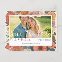 Vintage Garden Floral Save The Date with Photo Postcard