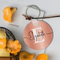 Elegant Brushed Peach Fuzz Metal Girly Monogrammed Keychain