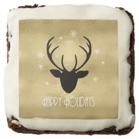 Deer Antlers Silhouette & Snowflakes Gold/Bl ID861 Brownie