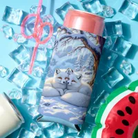 Winter Foxes on a Snowy Winter Day  Seltzer Can Cooler