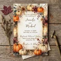 Autumn Pumpkins Burgundy Floral Rustic Wedding Invitation