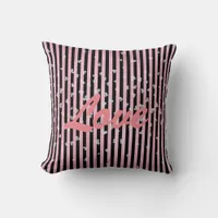 Black Pink Stripes White Hearts Love Throw Throw Pillow