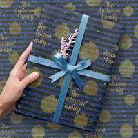 Family Name Contemporary Navy Black Gold Christmas Wrapping Paper