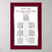 Elegant Silver Burgundy Wedding Seating Chart