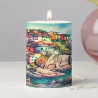 Coastal Charm Cinque Terre Italy Watercolor | Pillar Candle