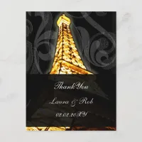 Gold Eiffel tower French Wedding Thank You Postcard