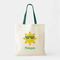 Yellow Gradient Sun with Green Shades and Name Tote Bag