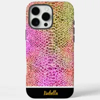 Vibrant pink and green snakeskin design iPhone 16 pro max case