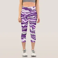 Purple, Lavender, Gray fluid stripes Capri Leggings