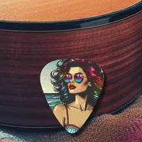 Beautiful Woman on Beach Comic Book Pop Art Guitar Pick