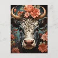A Beautiful Cow in the Flowers Postcard