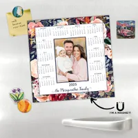 2025 Navy Blue Floral Photo Magnetic Calendar