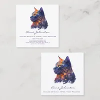 Watercolor Kitty in Purples and Orange Square Business Card