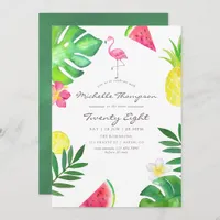 Pink Flamingo Tropical Any Age Birthday Party Invitation