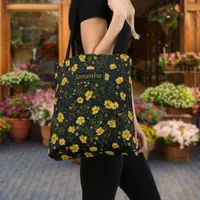 Elegant Yellow Buttercup Flower Pattern Tote Bag