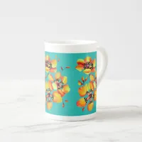 Elegant Orange Flowers - Aqua Bone China Mug