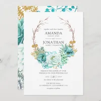 Mint Watercolor Floral Wedding Invitation