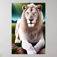 Majestic White Lion Golden Eyes Ethereal Art Poster