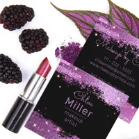 Stylish Glittery Magenta and Black Makeup Artist Square Business Card