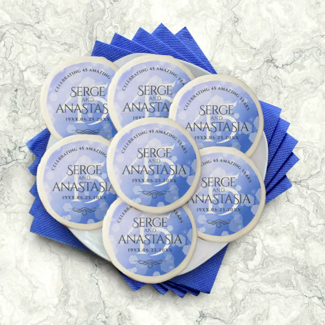 Elegant 45th Sapphire Wedding Anniversary Sugar Cookie