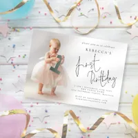 Modern Photo Overlay 1st Birthday Invitation