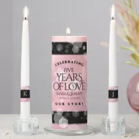 Elegant 5th Rose Quartz Wedding Anniversary Unity Candle Set