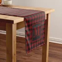 Rustic Farmhouse Monogram Red Buffalo Plaid Short Table Runner