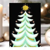 Vintage Black And Mint Green Retro Christmas Tree Holiday Card