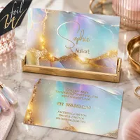Iridescent Gold Foil Nail Artist Business Cards