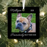 Cute Dog Black Quarantine Christmas Pet Photo Metal Ornament