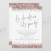 Glam Rose Gold Glitter Its Christmas Lets Party  Invitation