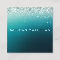 Teal Sparkle Beauty Stylist Square Business Card