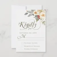 Elegant Winter Floral Calligraphy Script Wedding RSVP Card