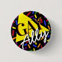 Gay Ally Rainbow Sprinkles 90s Memphis Style Button