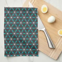 Teal+Black Geo Energy Flower Pattern Kitchen Towel