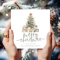 Merry Christmas Tree Script Square Holiday Card