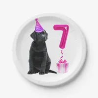 7th Birthday Puppy Theme- Cute Dog Pink Girl Pawty Paper Plates