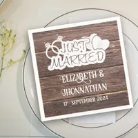 Rustic Wood Just Married Elegant Country Wedding Napkins