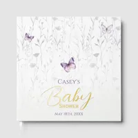 Butterfly Baby Shower Purple Boho Floral Foil Guest Book