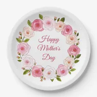 Pretty Pastel Watercolor Rose Wreath Paper Plates